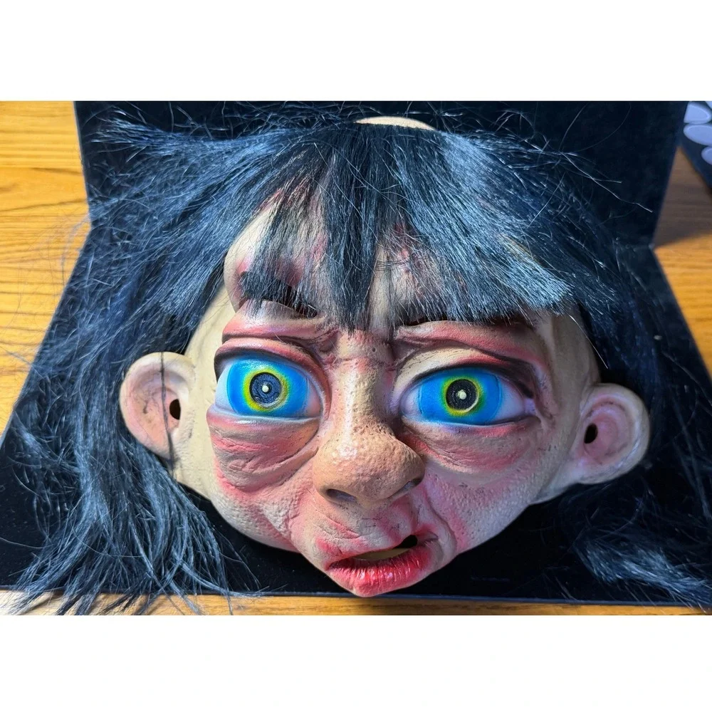 Vintage 1999 Paper Magic Group Halloween Mask Bug Eyes Black Hair Creepy Latex